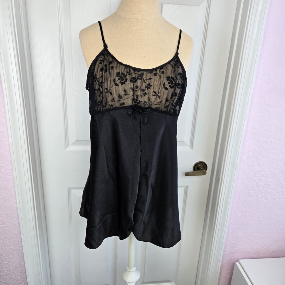Cinema Etoile Womens Baby Doll Top Nightie Vtg. Size L Nylon And Lace Lingerie